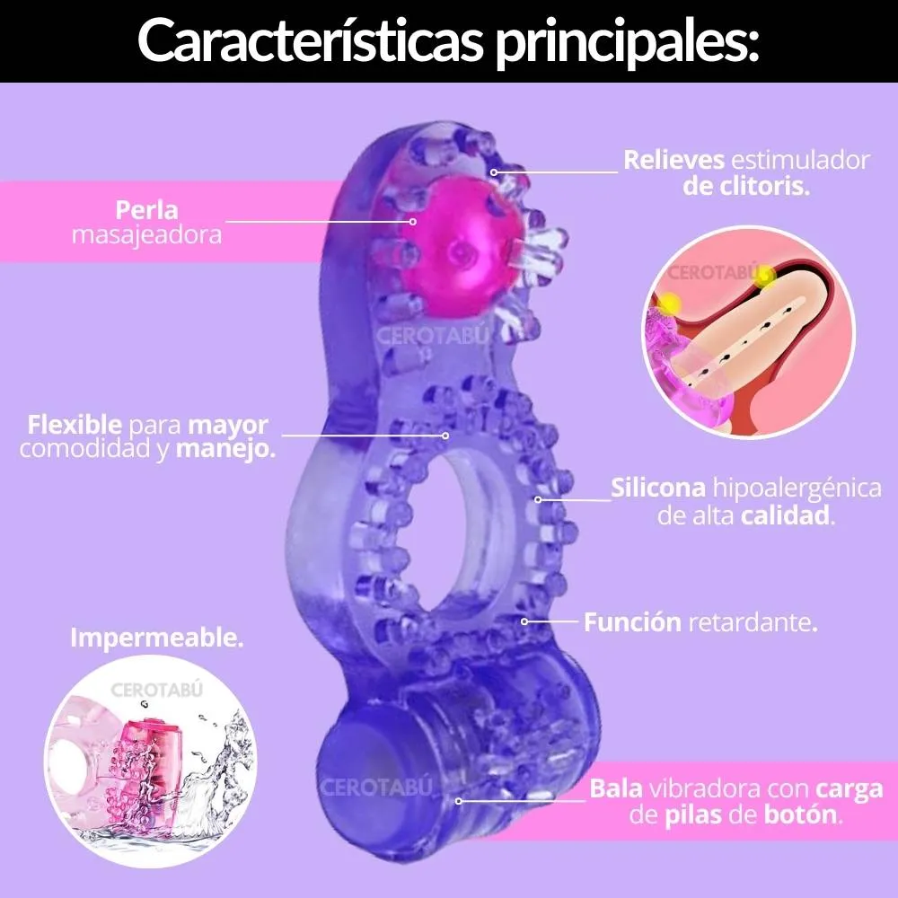 Anillo Vibrador Retardante Doble Estimulación Juguete Sexual 