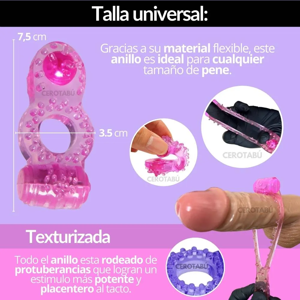 Anillo Vibrador Retardante Doble Estimulación Juguete Sexual 