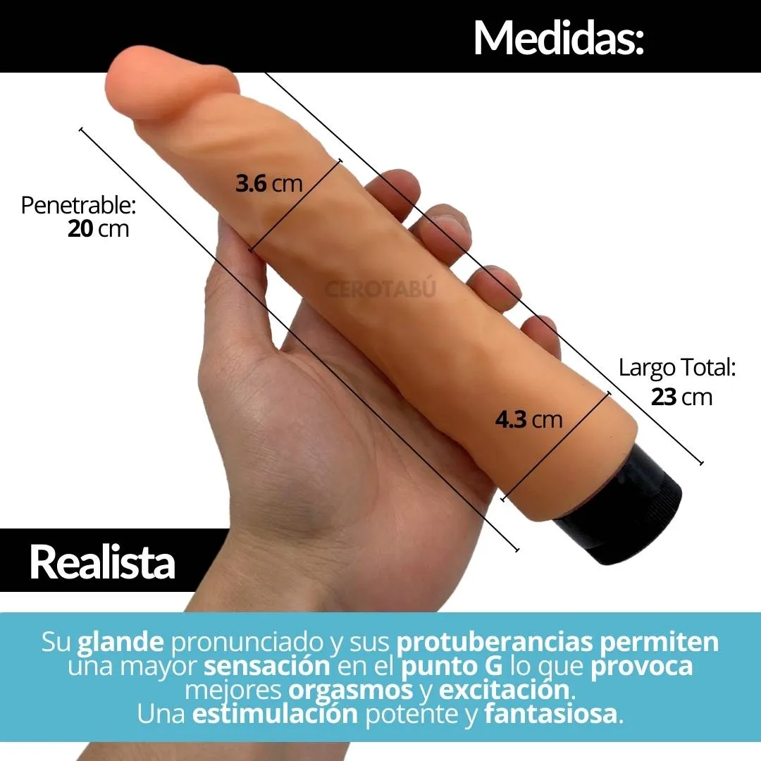 Vibrador Dildo Textura Realista Suave Luz Silicona 23cm +Grande 