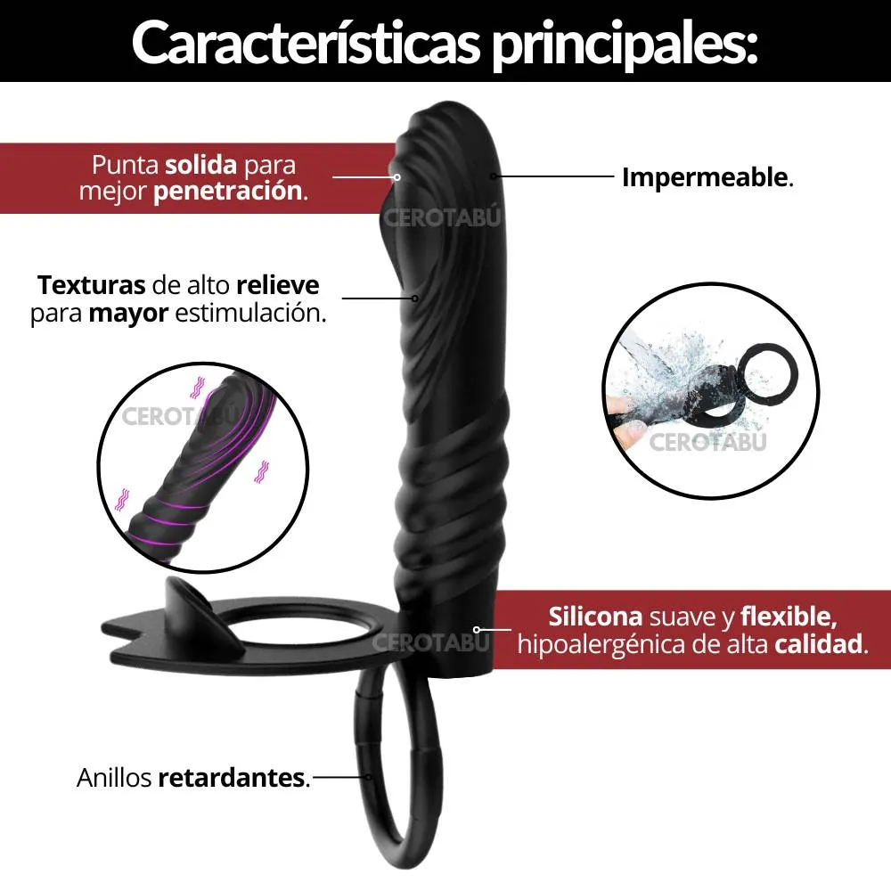 Dildo Anal Con Anillo Retardante Doble Penetración Silicona