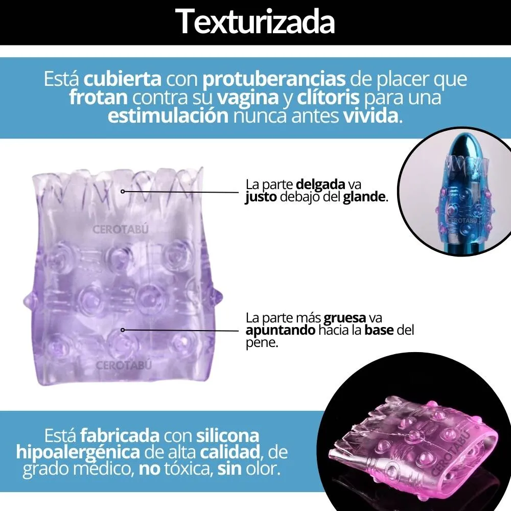 Funda Pene Textura Retardante Adaptable Flexible Anillo Silicona 