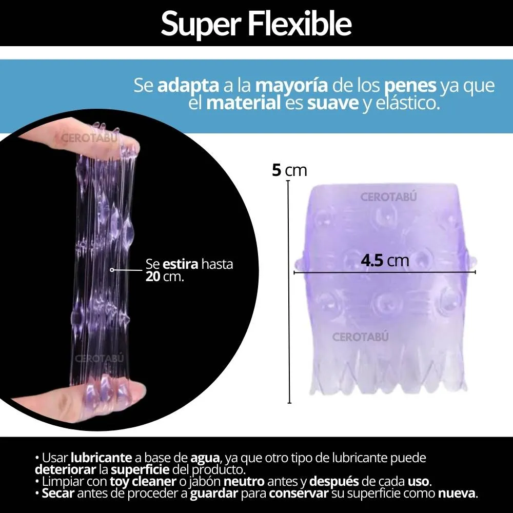 Funda Pene Textura Retardante Adaptable Flexible Anillo Silicona 