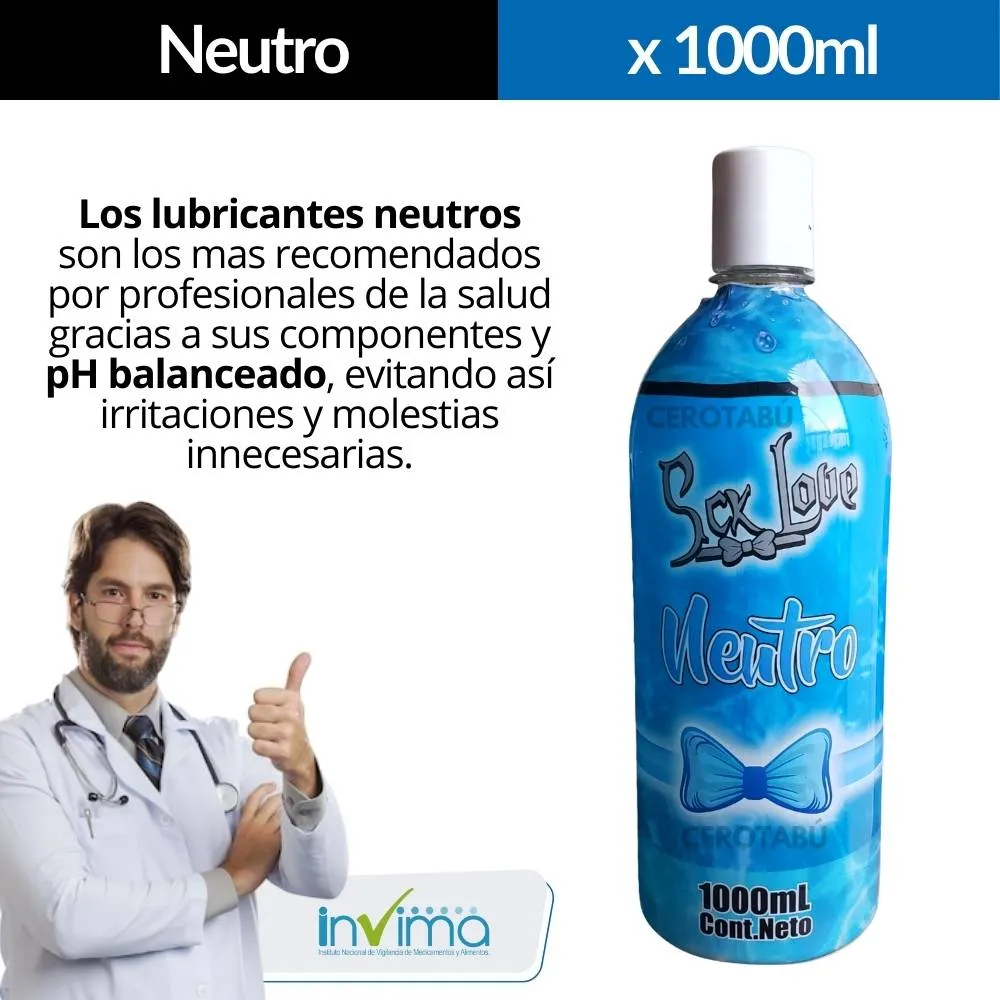 Lubricante Neutro A Base De Agua  Larga Duración x 1000 ml