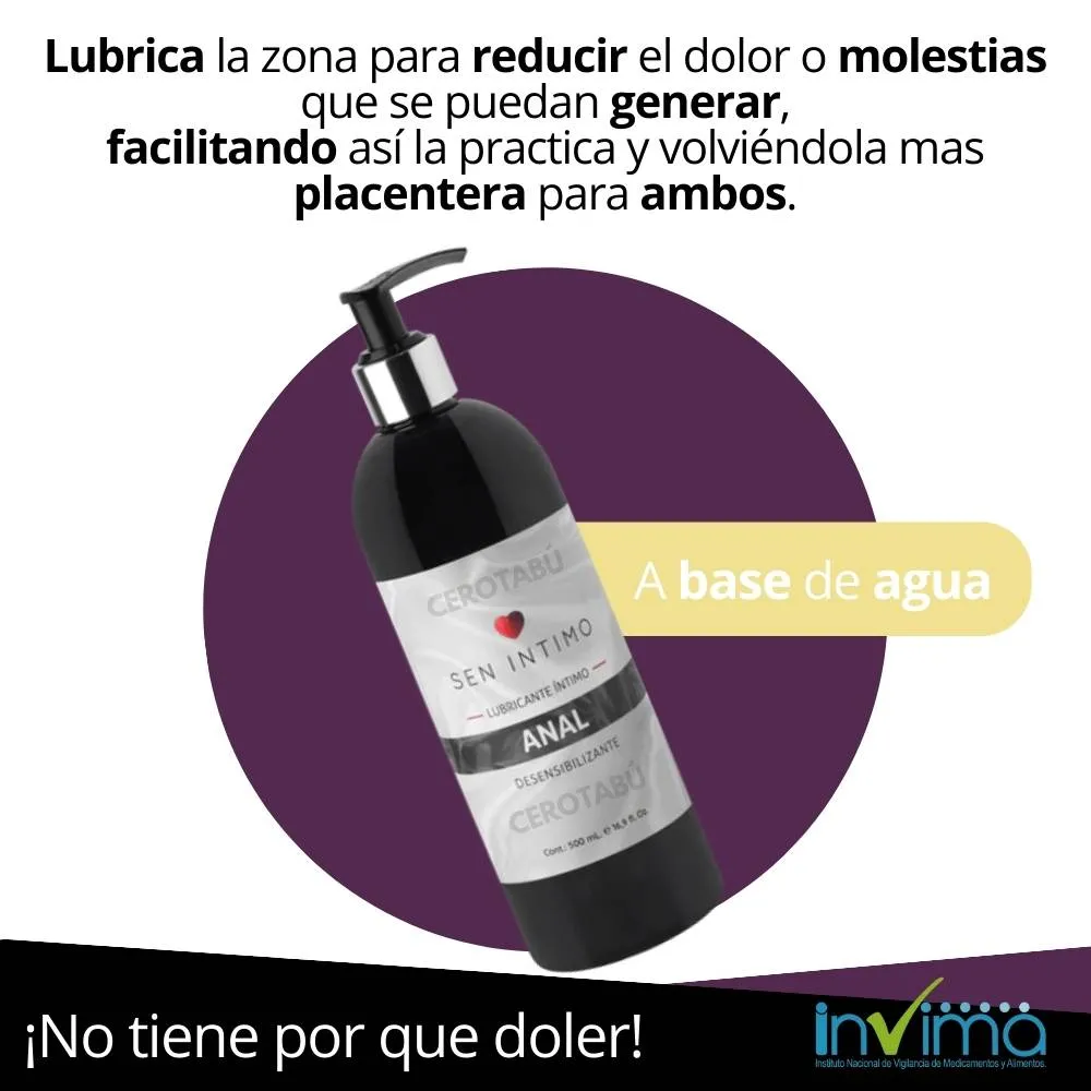 Lubricante Intimo Anal Gel Desensibilizante Entume Sin Dolor 500ml