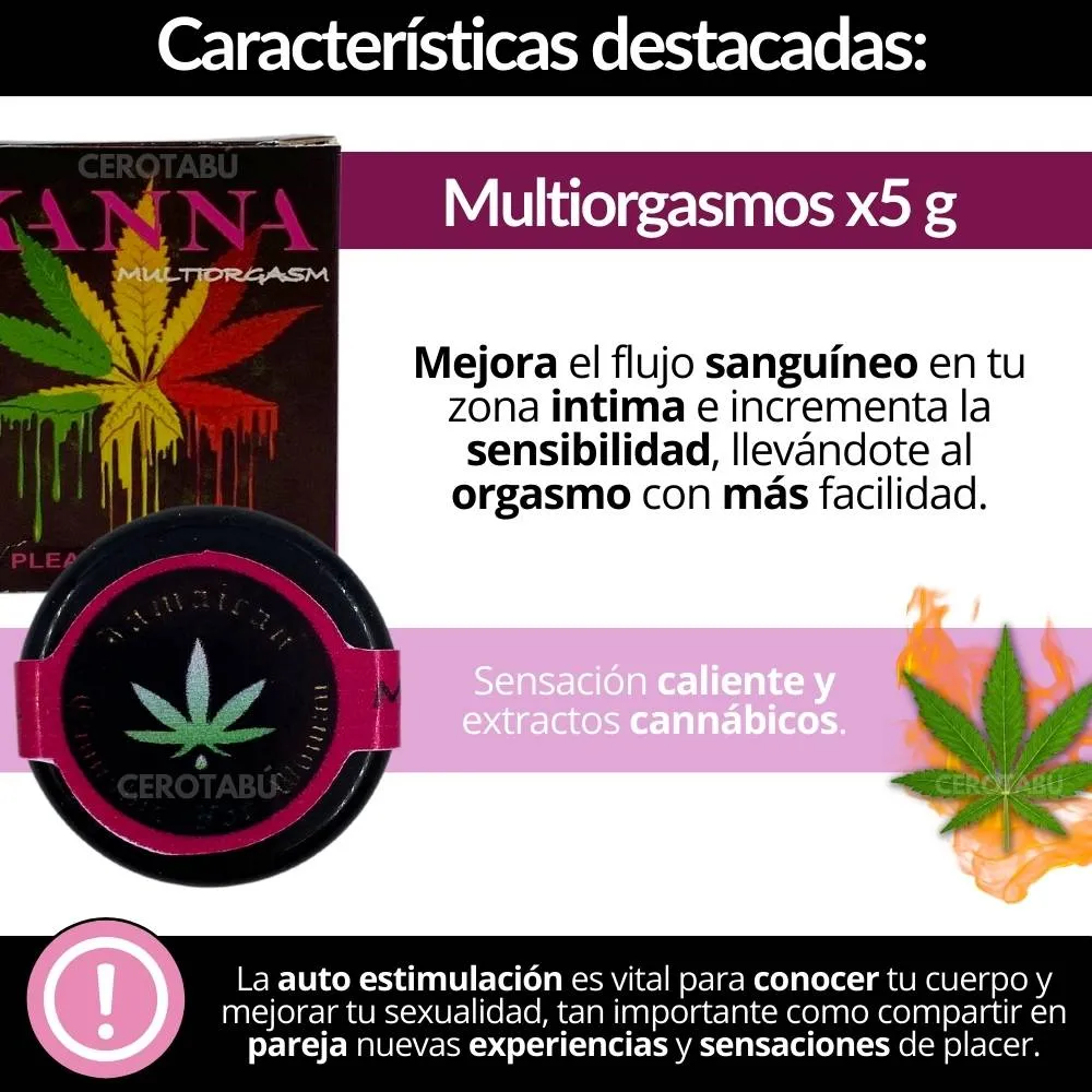 Lubricante Crema Multiorgasmos Cannábico Caliente +Sensibilidad 5g