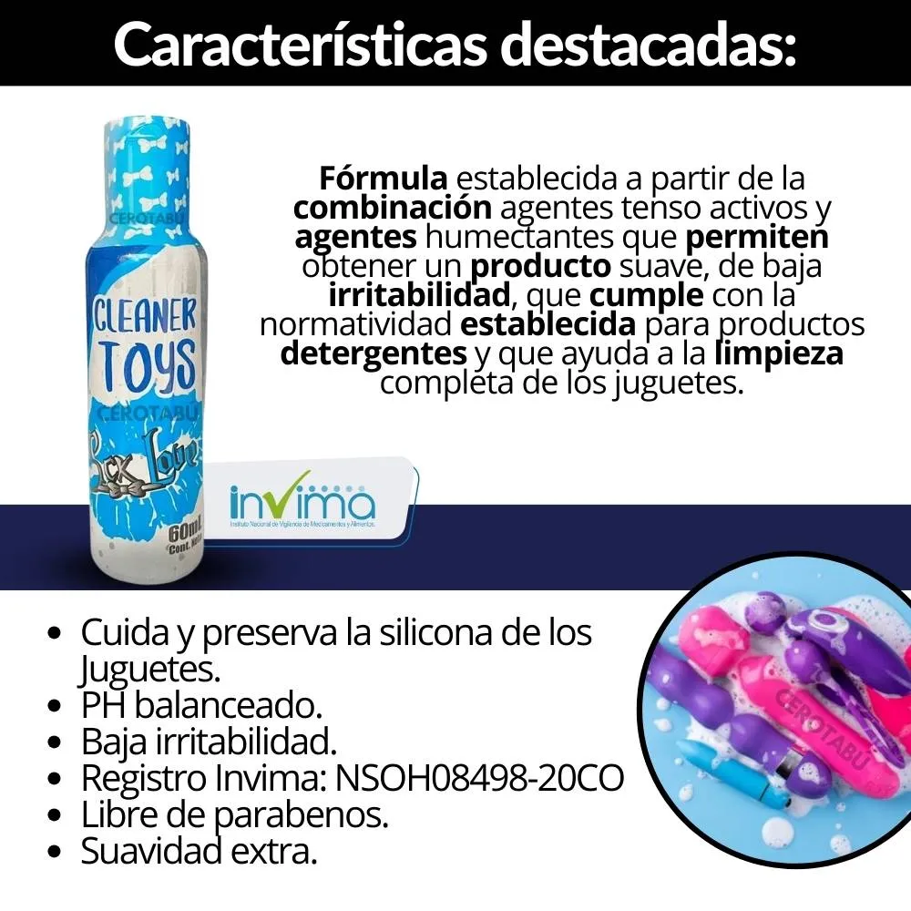 Limpiador Desinfectante De Juguetes Sexuales Toy Cleaner x60 ml