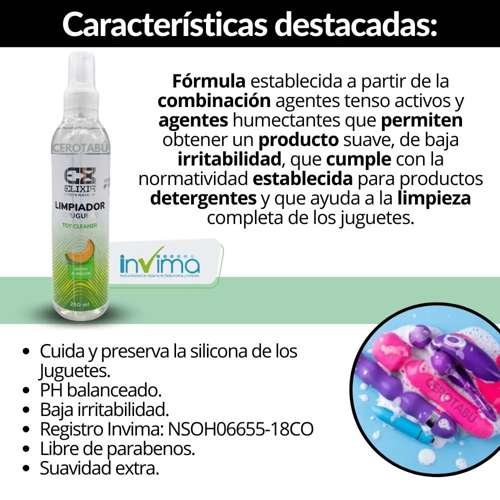 Limpiador De Juguetes Dildo Plug Toy Cleaner Aroma Melón 250 ml 