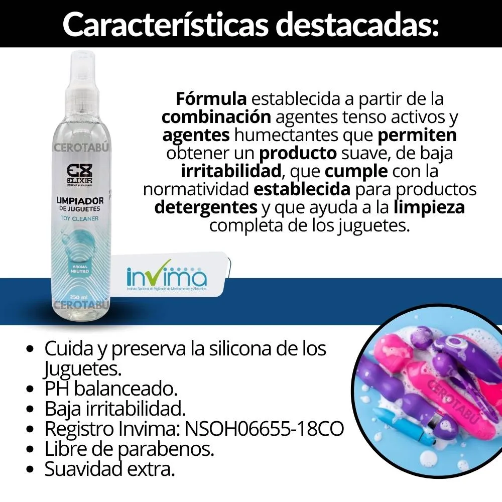 Limpiador De Juguetes Sexuales Aroma Neutro Toy Cleaner 250ml