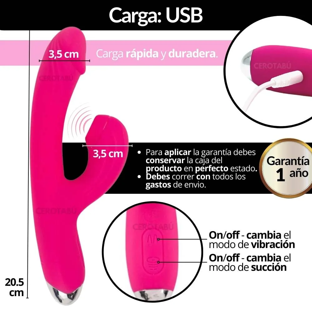 Vibrador Succionador Doble Estimulación Térmico Luxury Sexual