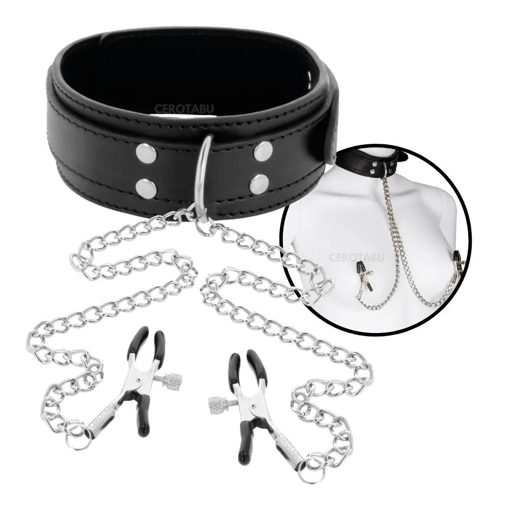 Collar Y Pezoneras Bondage Fetiche Sado BDSM Juguete Sexual 