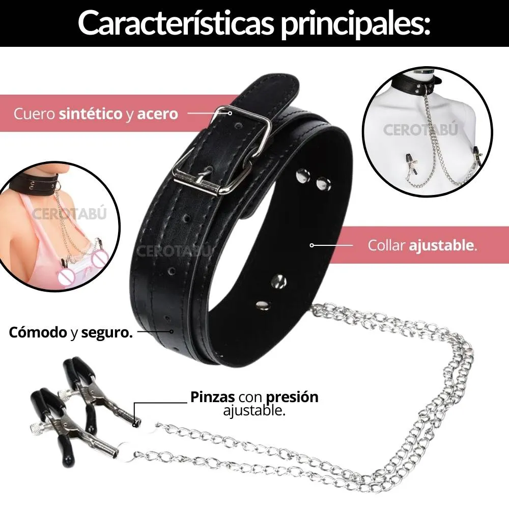 Collar Y Pezoneras Bondage Fetiche Sado BDSM Juguete Sexual 