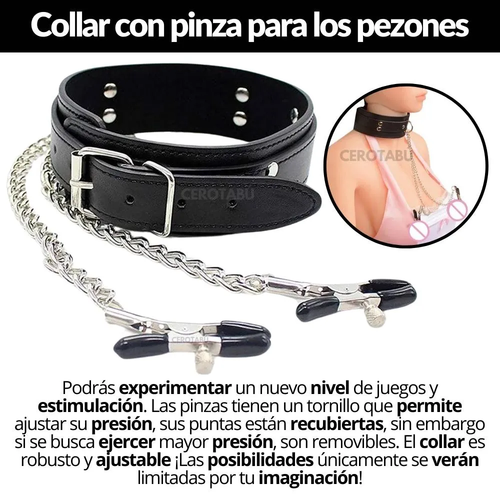 Collar Y Pezoneras Bondage Fetiche Sado BDSM Juguete Sexual 