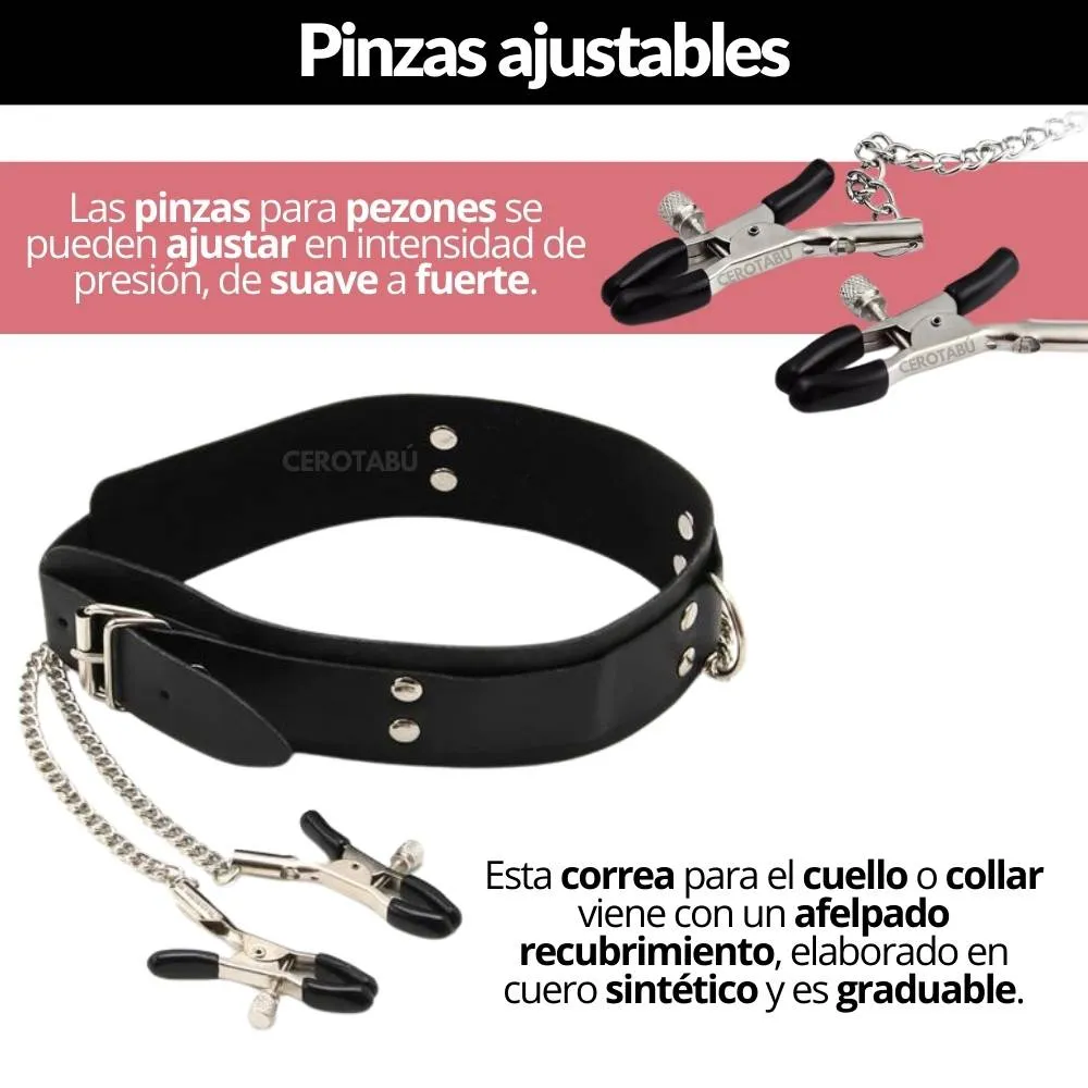 Collar Y Pezoneras Bondage Fetiche Sado BDSM Juguete Sexual 