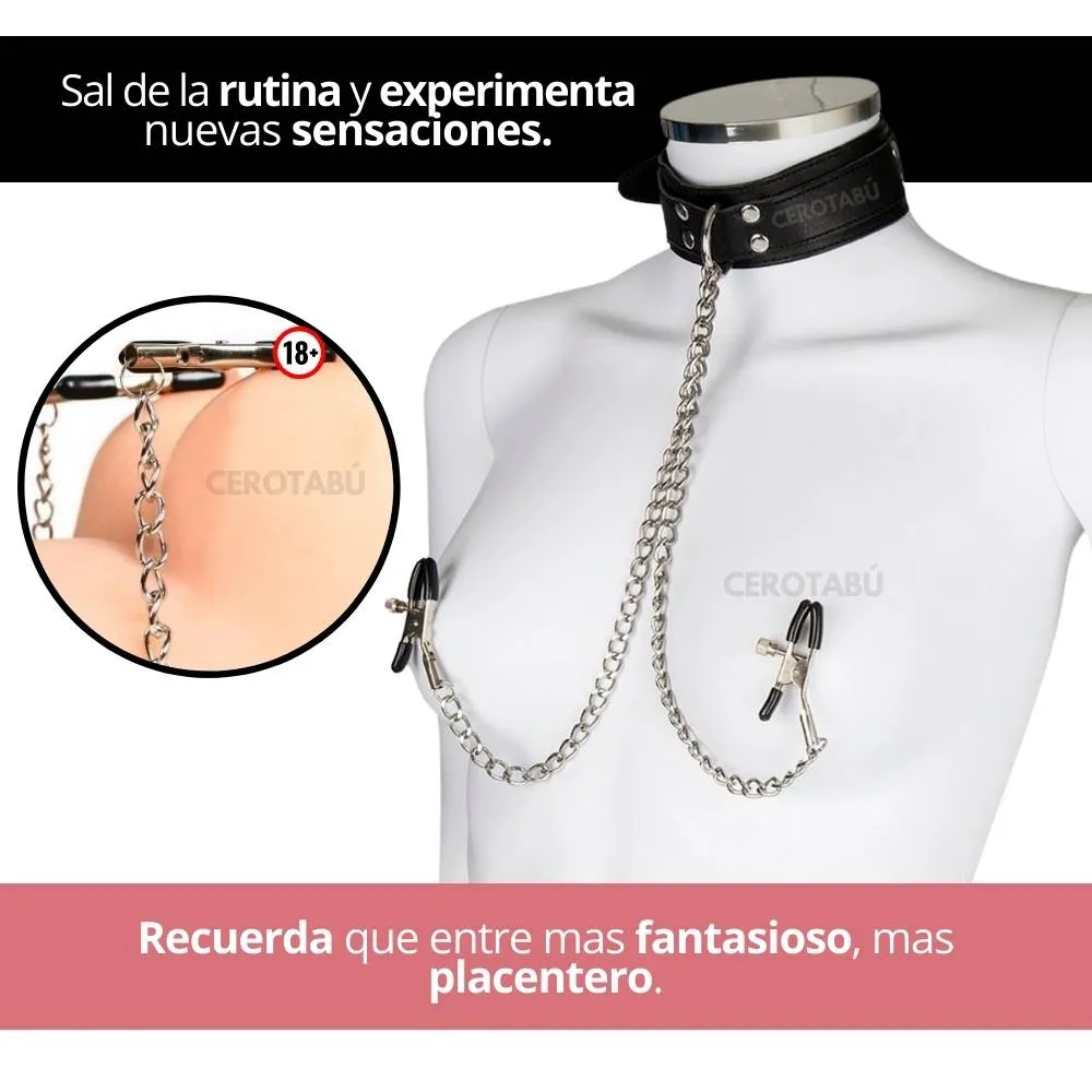 Collar Y Pezoneras Bondage Fetiche Sado BDSM Juguete Sexual 