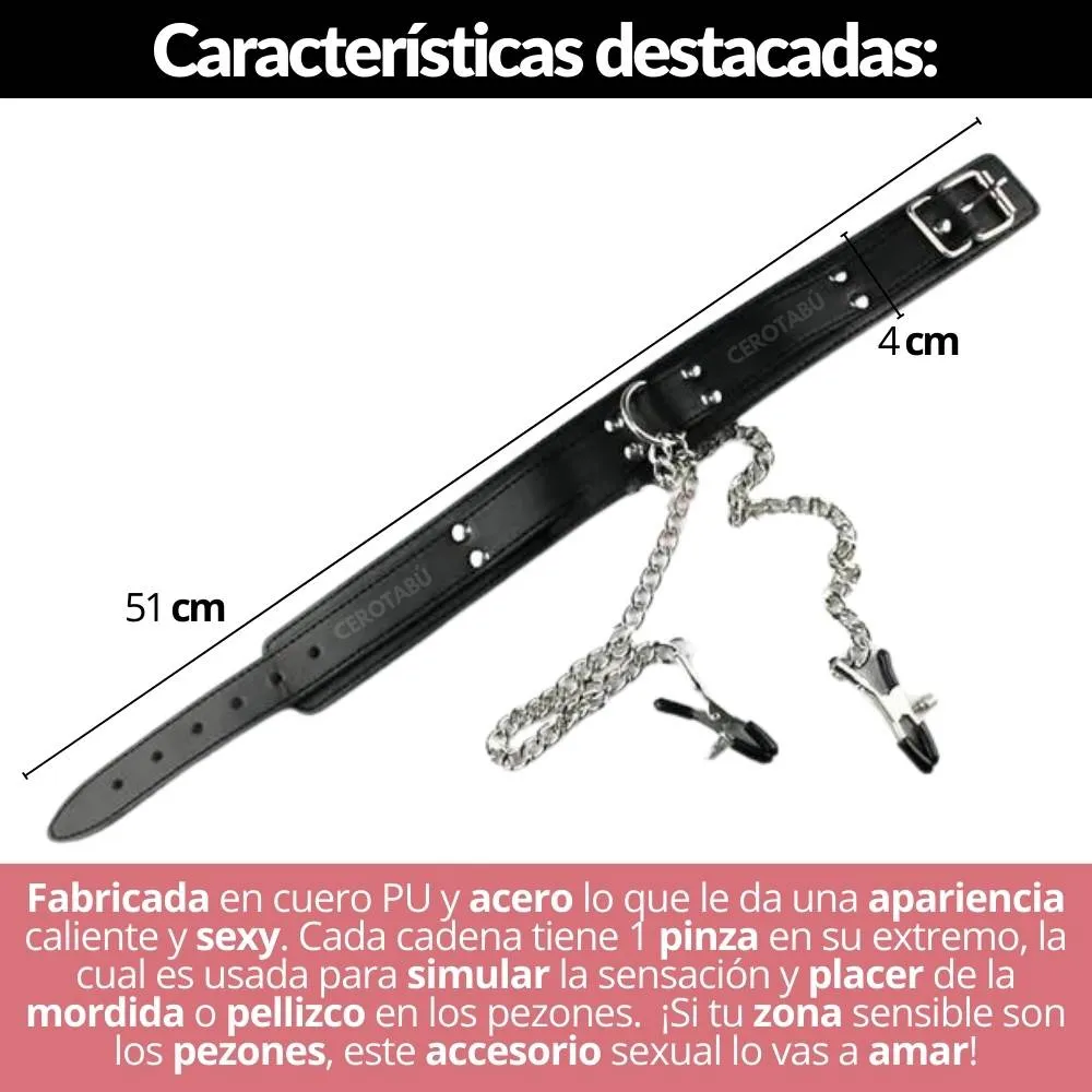 Collar Y Pezoneras Bondage Fetiche Sado BDSM Juguete Sexual 