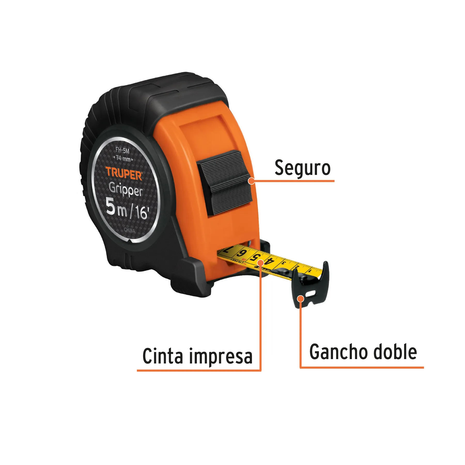 Flexómetro Gripper Contra Impactos 5 Mt Marca Truper