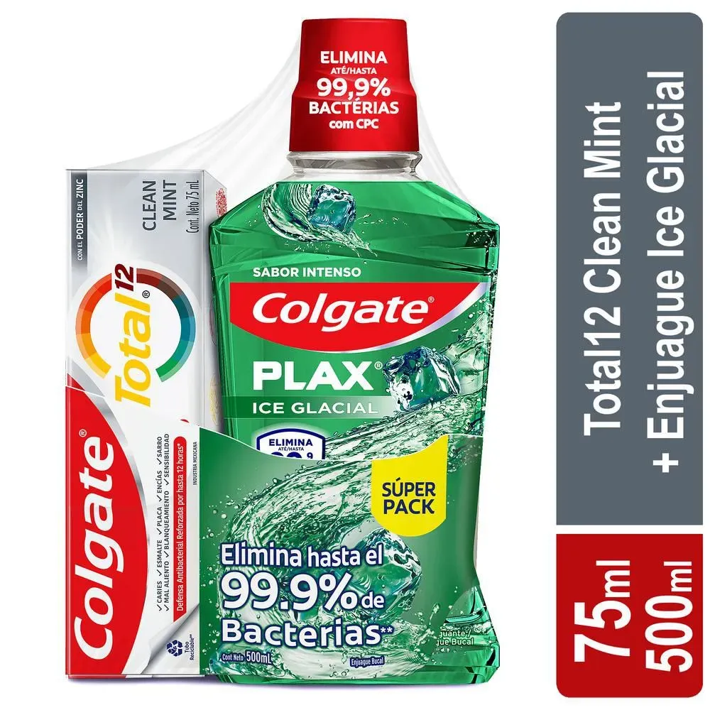 Enjuague Bucal Plax 500 + Crema Dental Total 12 Colgate X75Ml. 