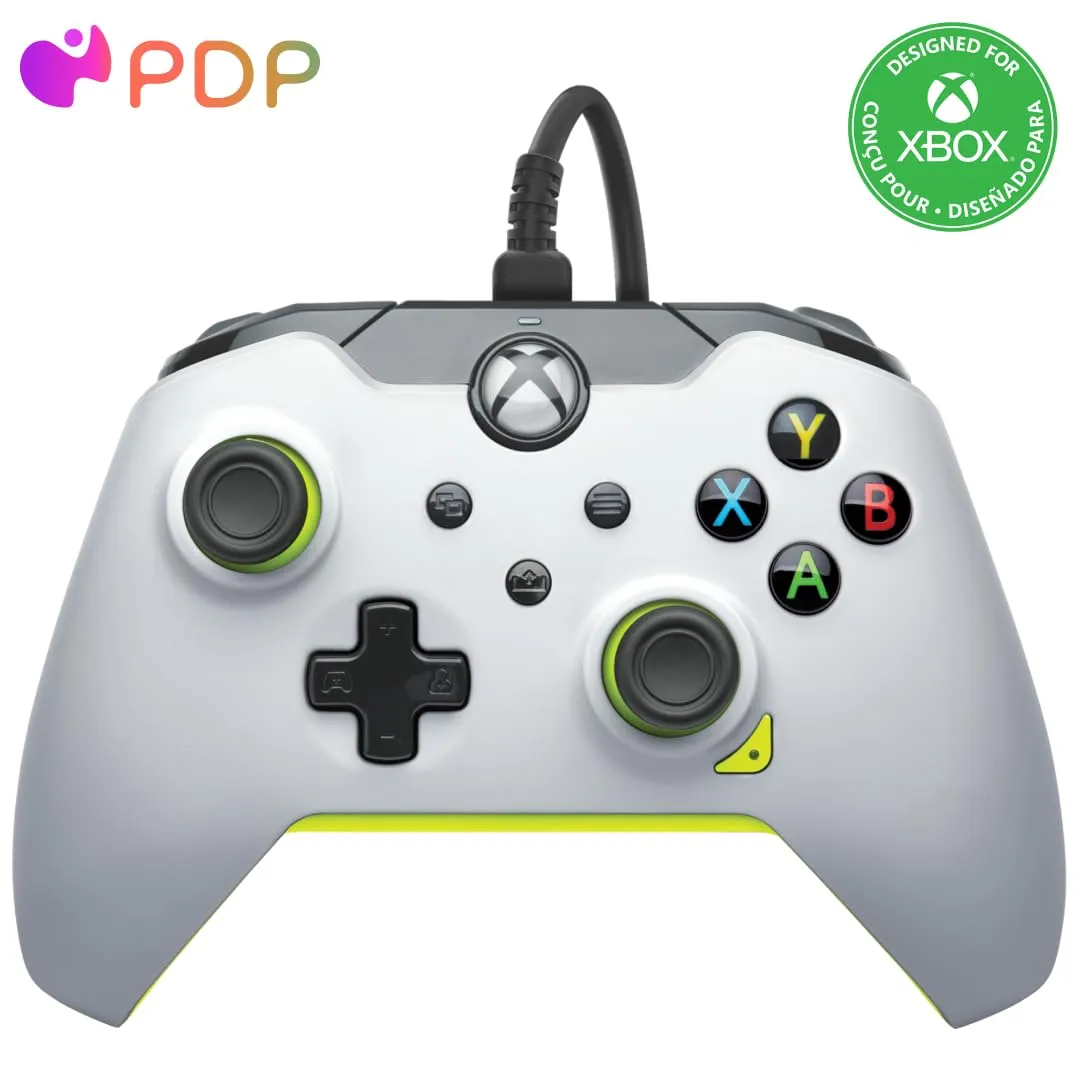 Controlador De  Xbox Con Cable Pdp - Xbox Series X | S/Xbox One, Compatible Con Aplicaciones - Blanco Eléctrico/ Amarillo