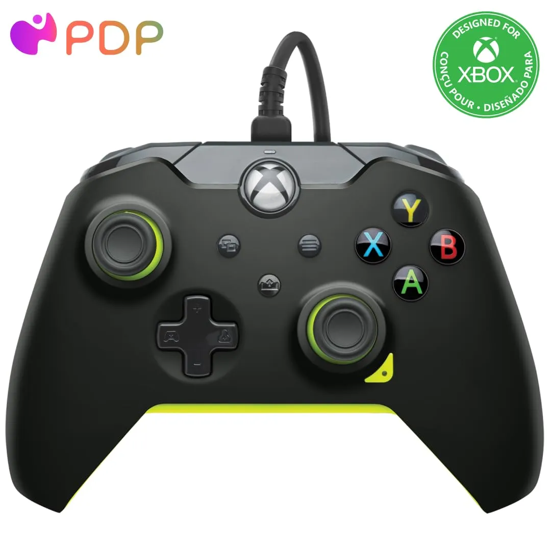 Control Xbox Pdp Con Cable Y Licencia De Microsoft Para Xbox One, Pc Xbox Series X Y S  Negro / Amarillo Eléctrico