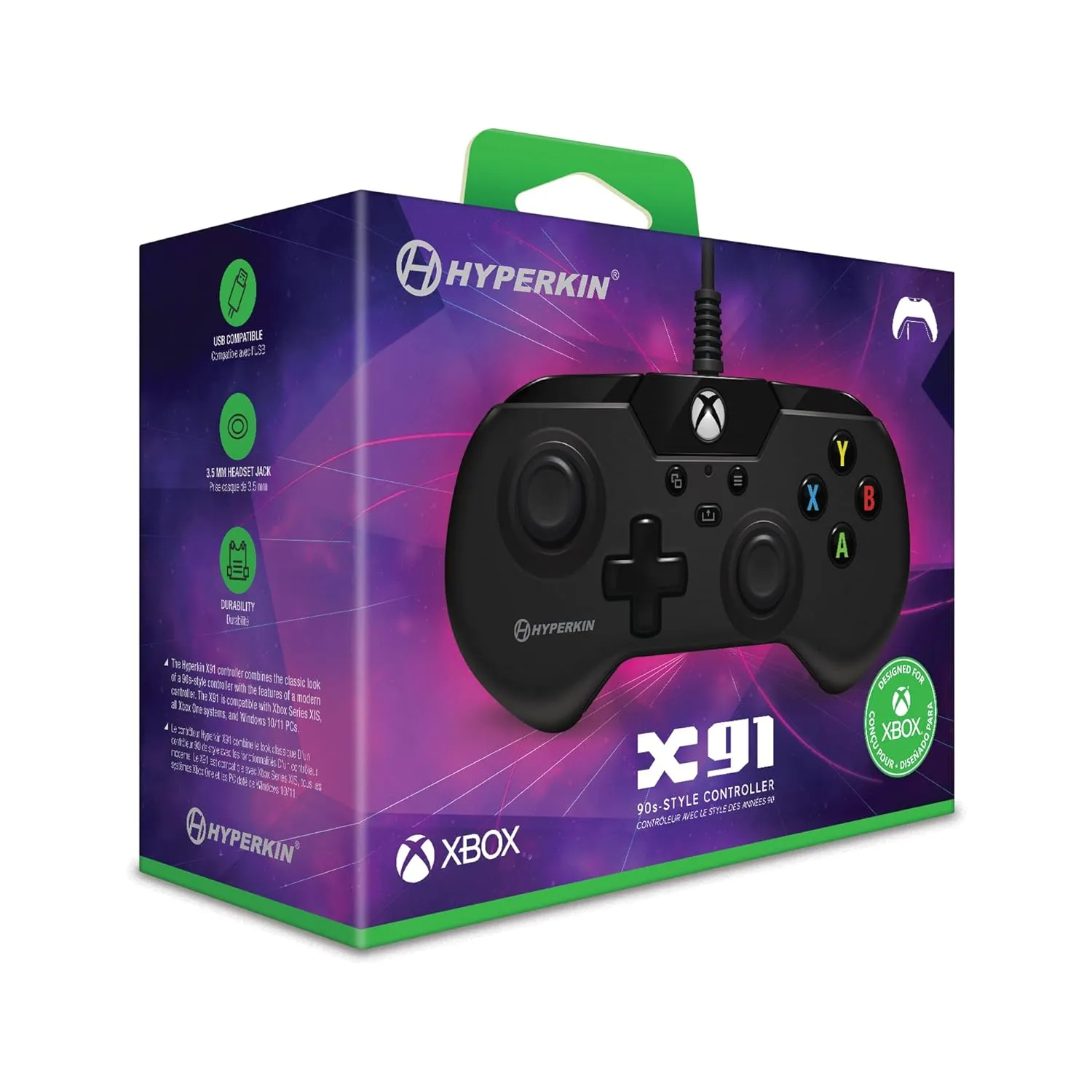 Control Con Cable  Para Xbox Series X | S/Xbox One/Windows 10/11  - Licencia Oficial De Xbox (Negro) Hyperkin X91