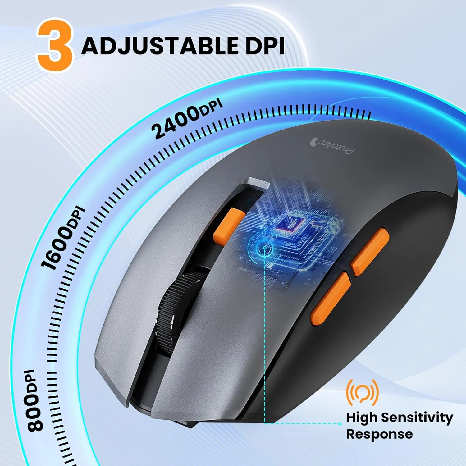 Mouse Inalámbrico Bluetooth, 1.94 Oz, Mouse Inalámbrico ligero, 2.4G, Silencioso Y Recargable , 3 Modos Dpi Ajustables, Para Pc, Ipad,