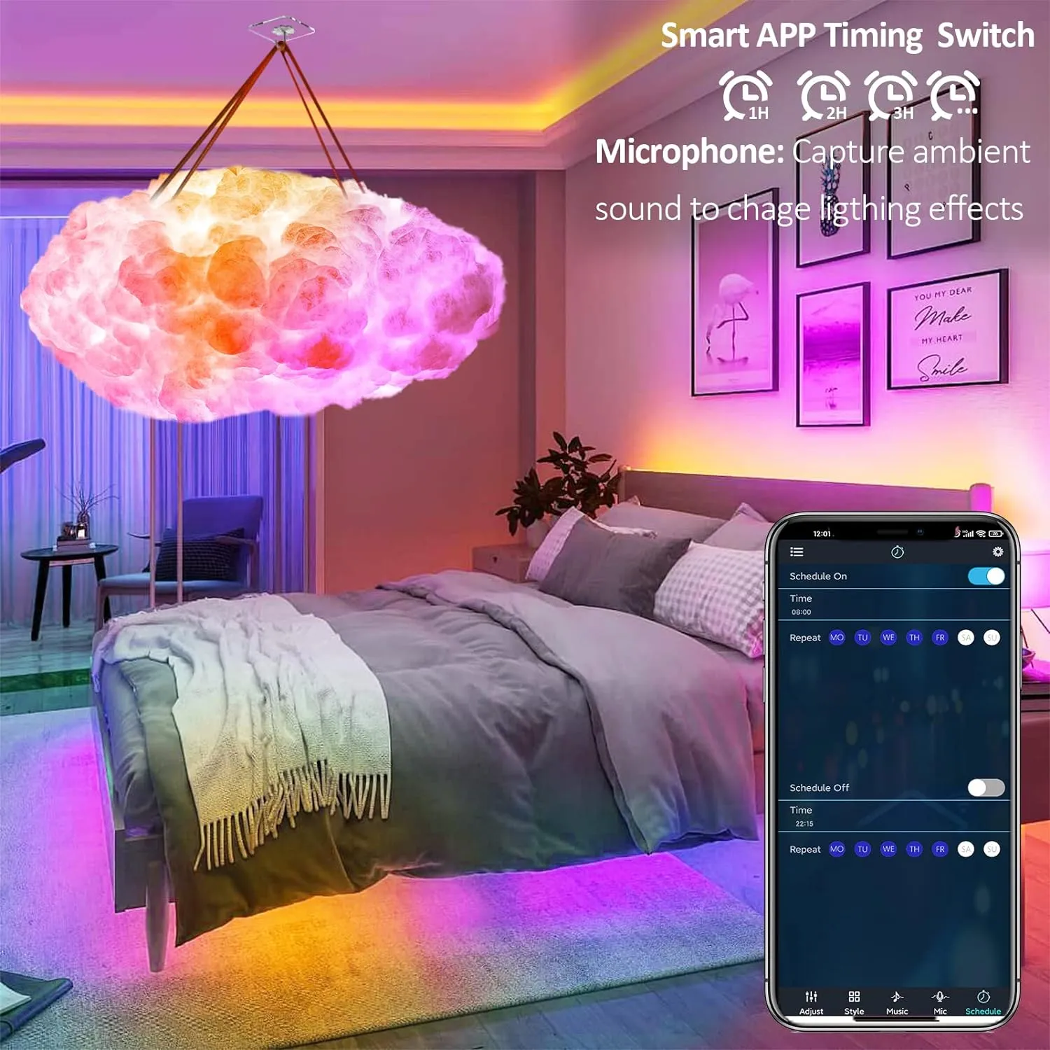 Luz Led De Nube Rgb 3D Para Dormitorio, Luces De Tira Cambiantes