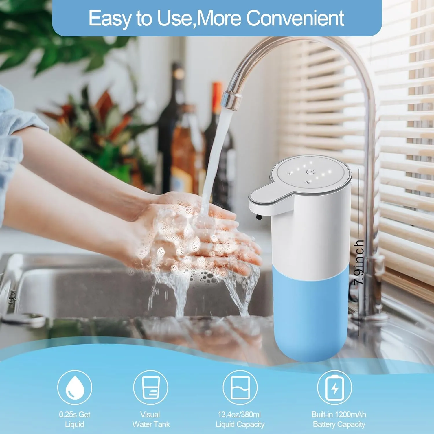 Dispensador De Jabon Automático Recargable Usb C, Montaje En Pared, Con Sensor De Movimiento, Niveles Ajustables, Indicadores De Potencia, Capacidad 400ml