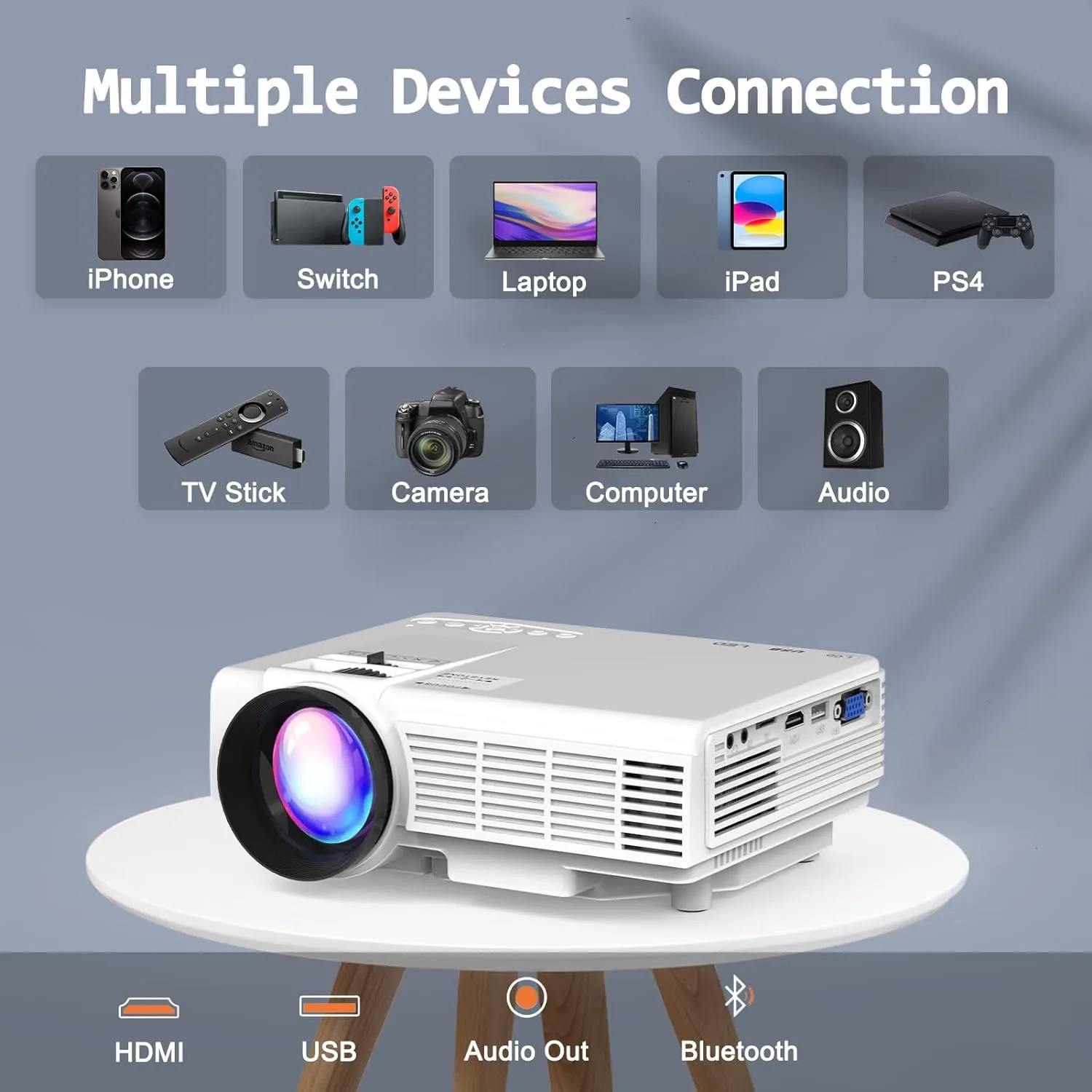 Mini Proyector, 8500 Lúmenes 720P HD Video Beams De Películas Compatibles Con Tv Stick, iOS y Teléfono Android, Hdmi