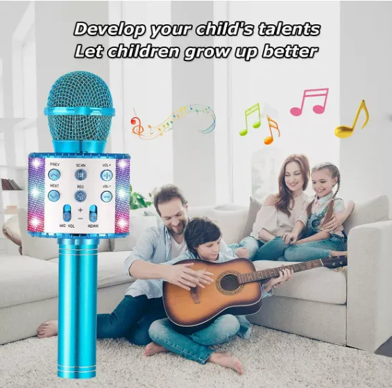 Micrófono De Karaoke Inalámbrico Bluetooth Para Niños, P. Color 3-blue Plus