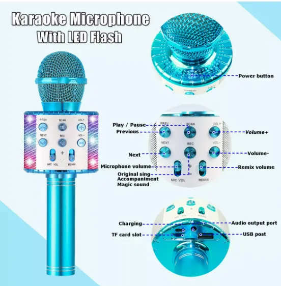 Micrófono De Karaoke Inalámbrico Bluetooth Para Niños, P. Color 3-blue Plus