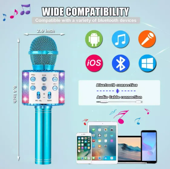 Micrófono De Karaoke Inalámbrico Bluetooth Para Niños, P. Color 3-blue Plus