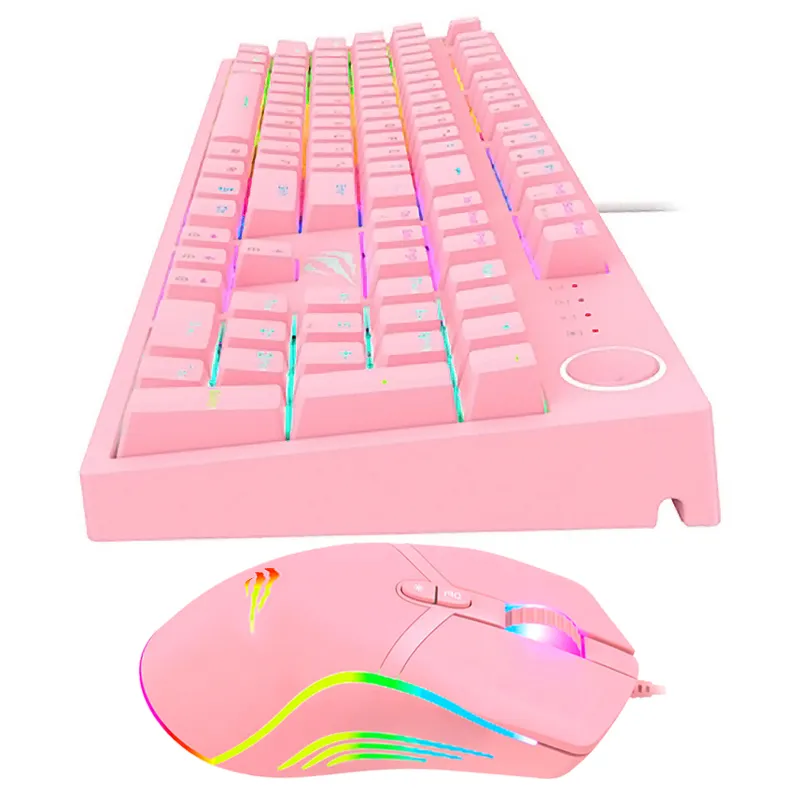 Combo Teclado Mecánico y Mouse Gamer Rosa Havit KB871L y MS1026 Pink Taboo