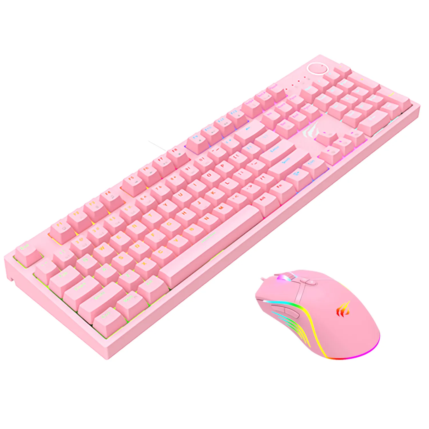 Combo Teclado Mecánico y Mouse Gamer Rosa Havit KB871L y MS1026 Pink Taboo