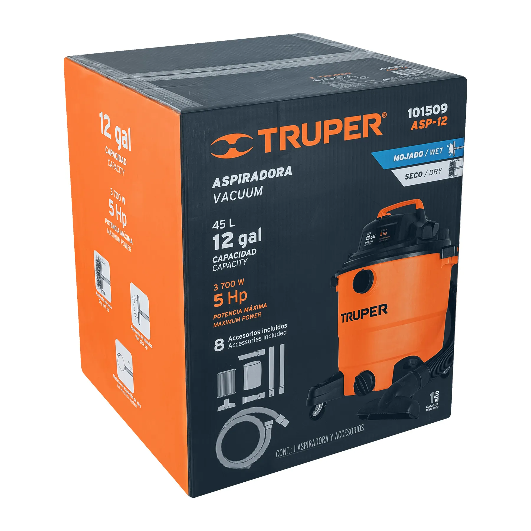 Aspiradora Sopladora 3.700 W De 45 L Para Sólidos Y Líquidos Truper