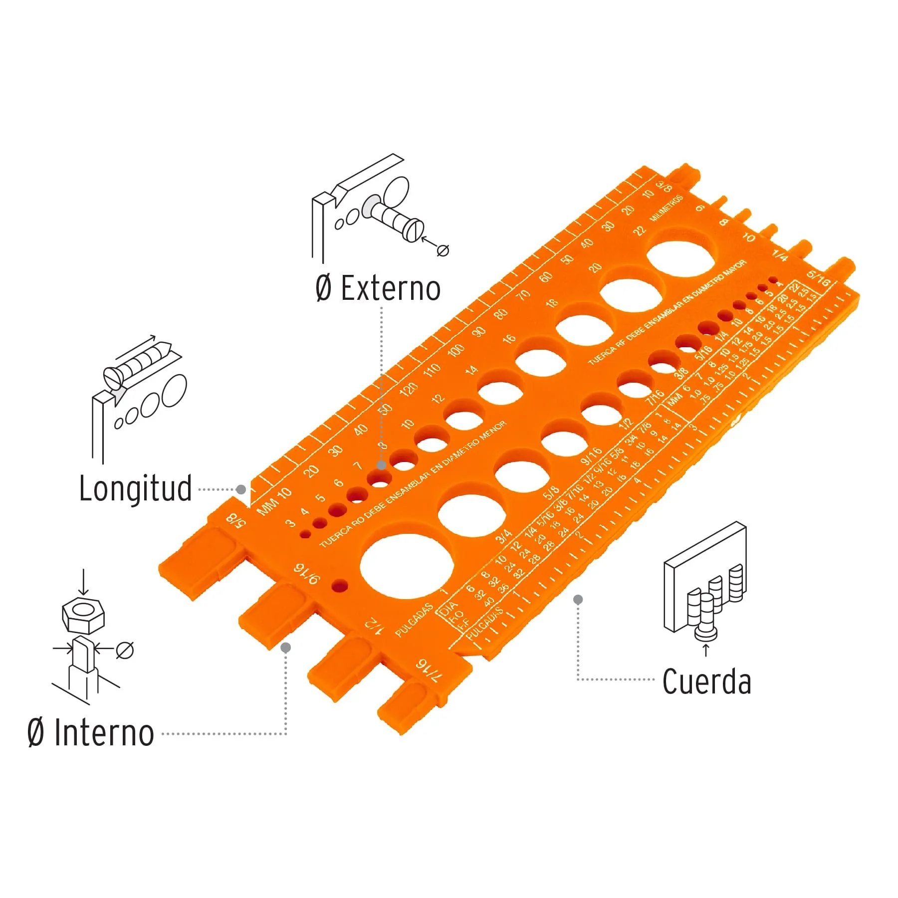 Regla Medidora Calibradora De Tuercas Y Tornillos De 22 Cm Truper