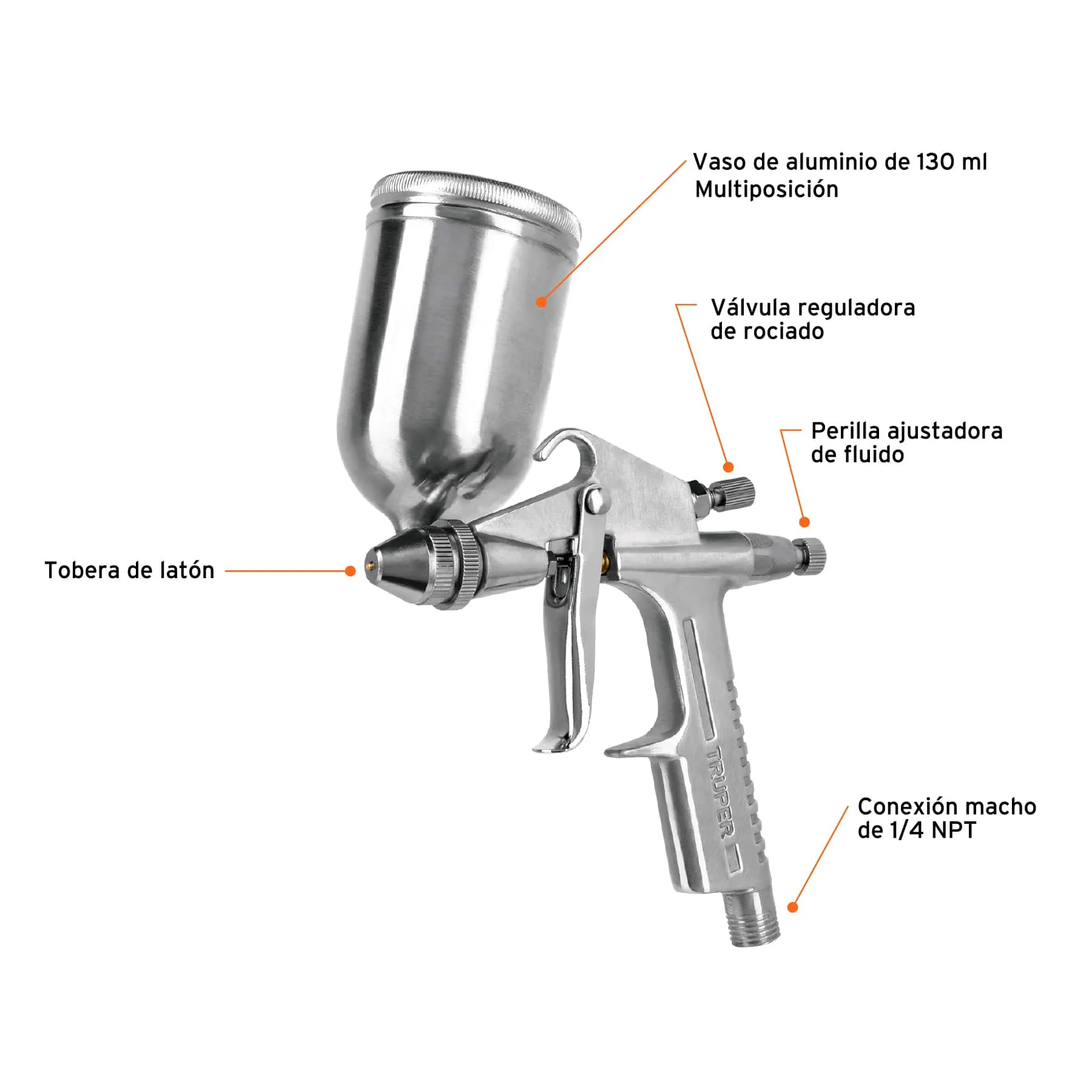 Pistola Para Pintar De Gravedad Lvmp 130 Ml, Boquilla 0.5 Mm Truper