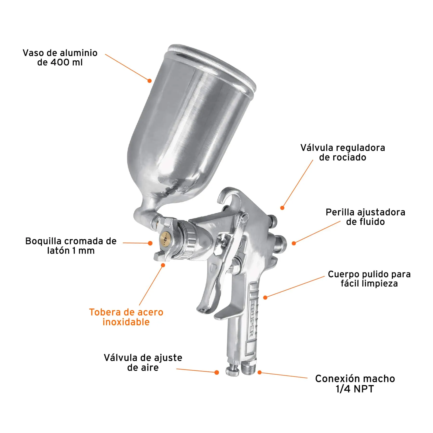 Pistola Para Pintar De Gravedad Lvmp 400 Ml, Boquilla 1 Mm Truper