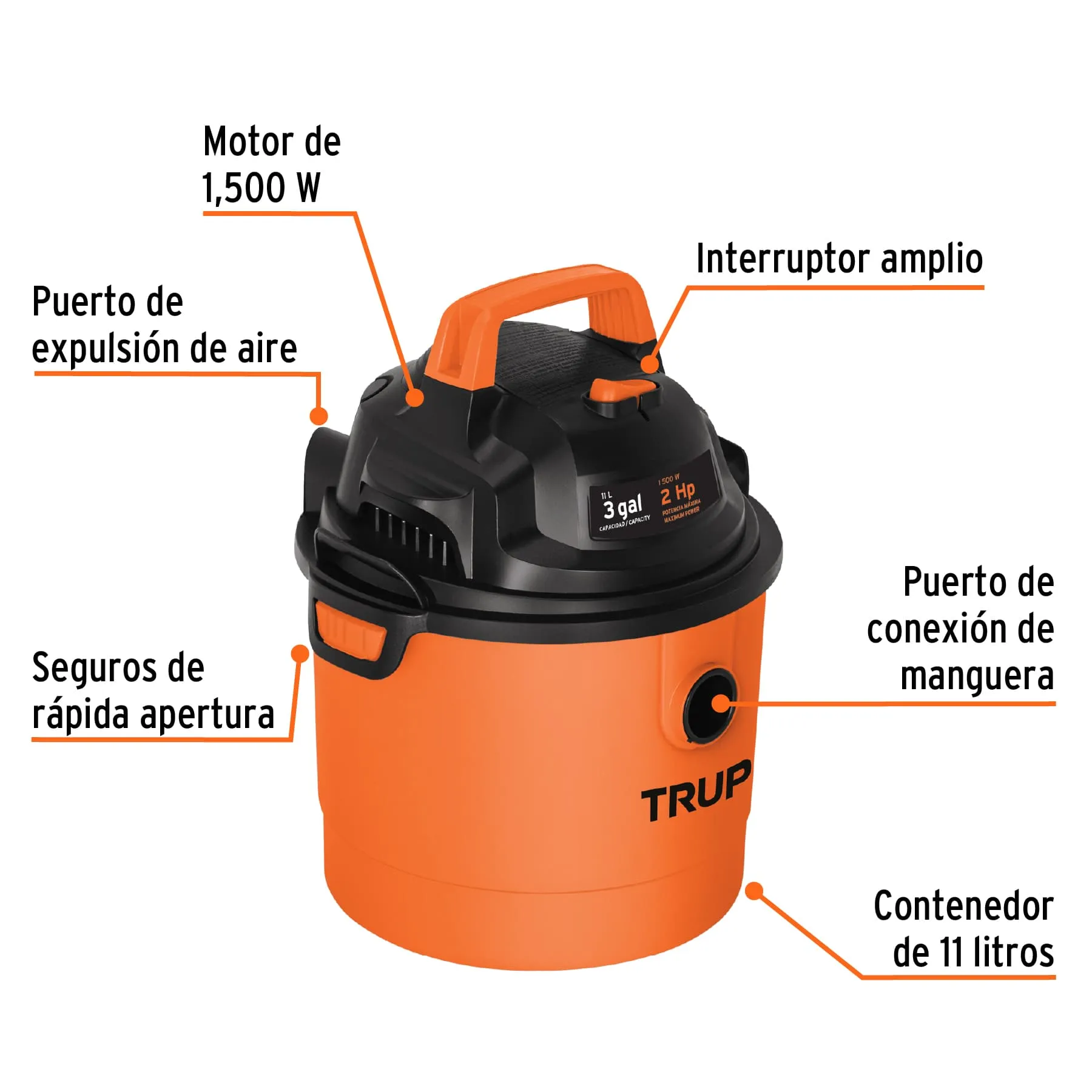 Aspiradora Sopladora 1.500 W De 11 L Para Sólidos Y Líquidos Truper