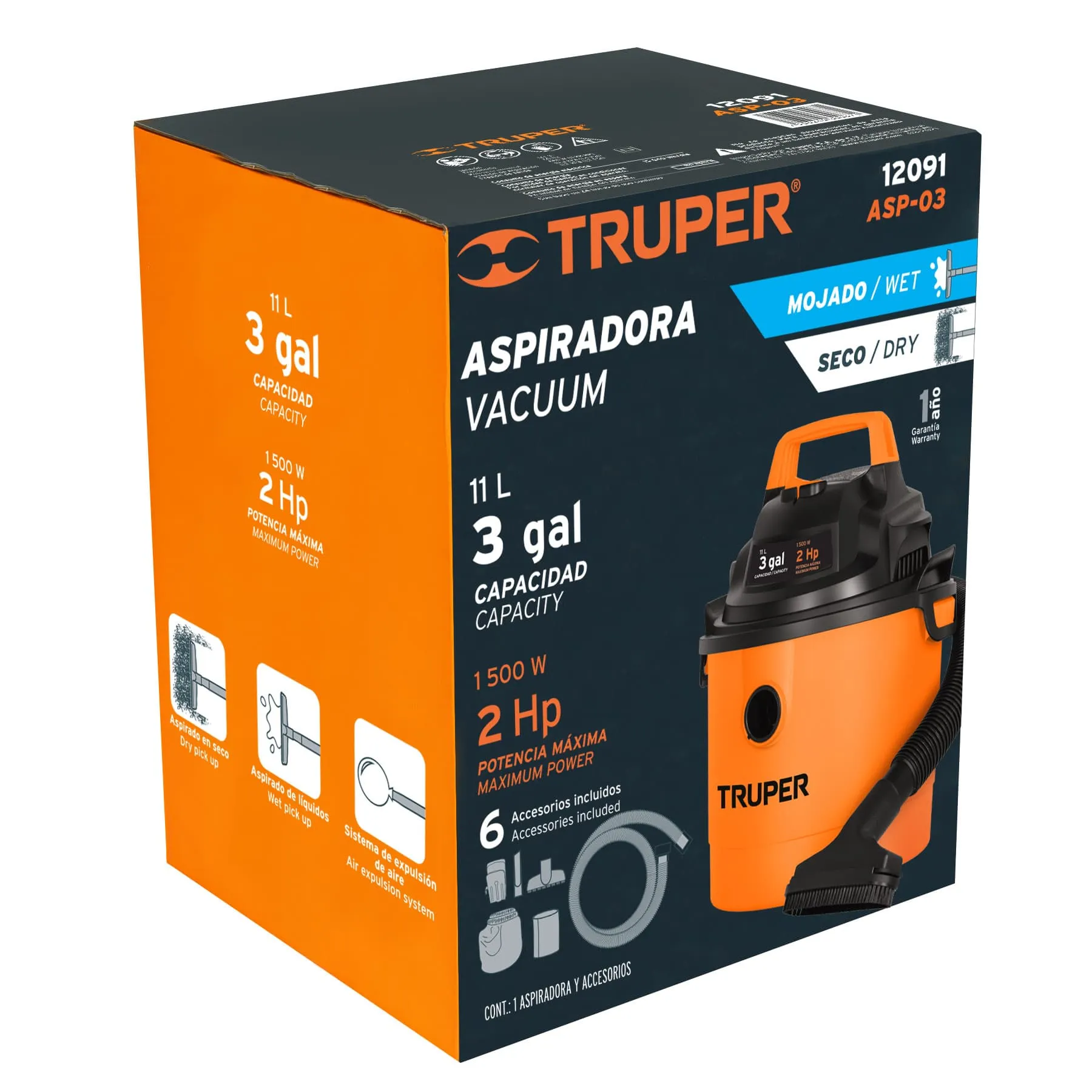 Aspiradora Sopladora 1.500 W De 11 L Para Sólidos Y Líquidos Truper