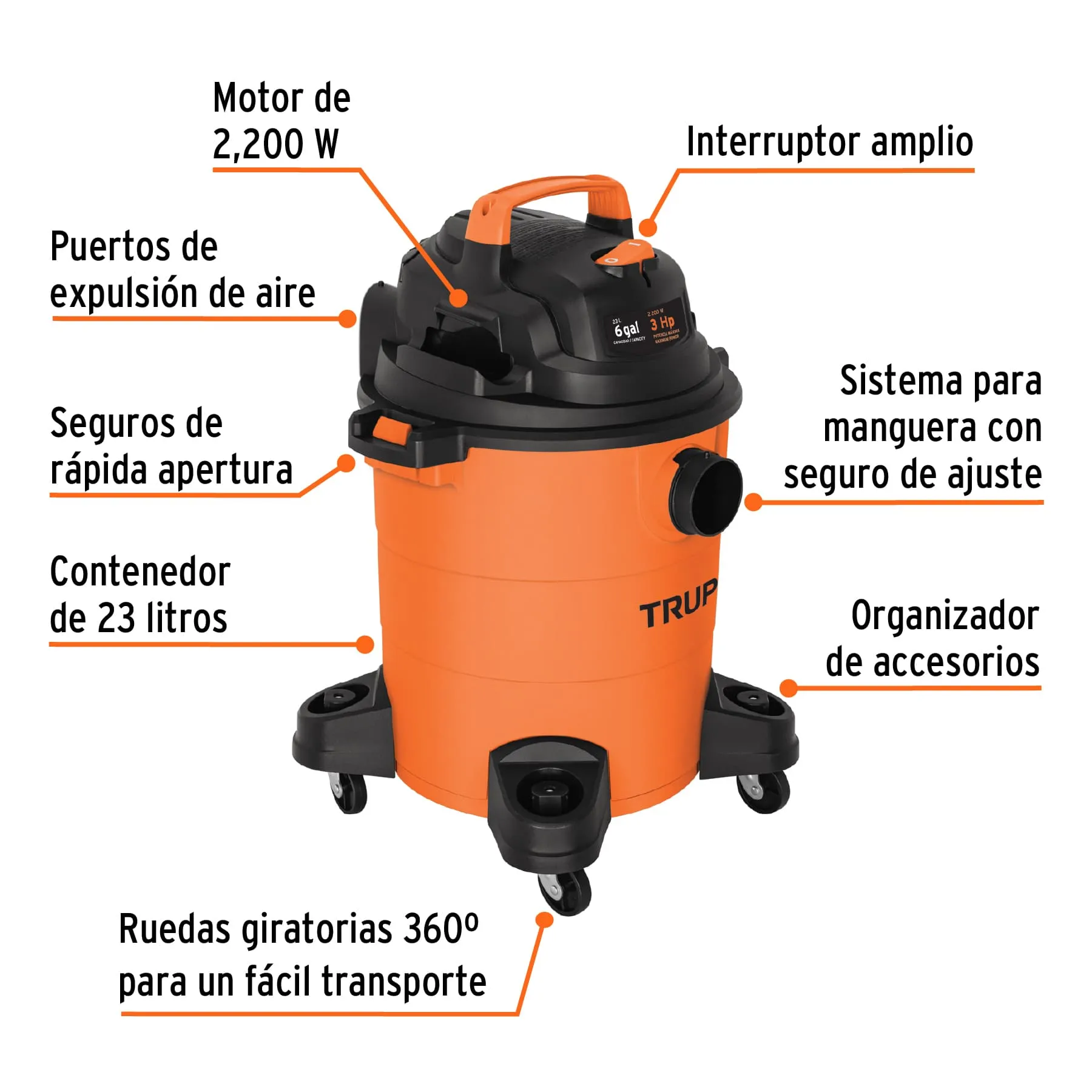 Aspiradora Sopladora 2.200 W De 23 L Para Sólidos Y Líquidos Truper