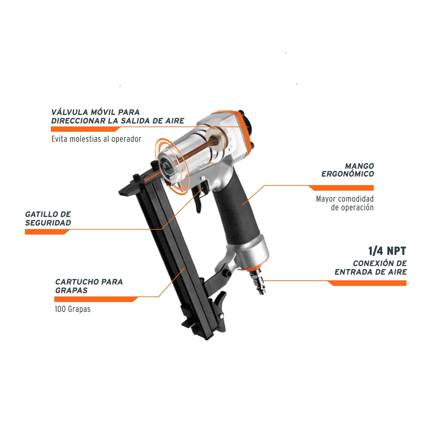 Grapadora Neumática Calibre 22 (0.71 Mm), Incluye Estuche Truper