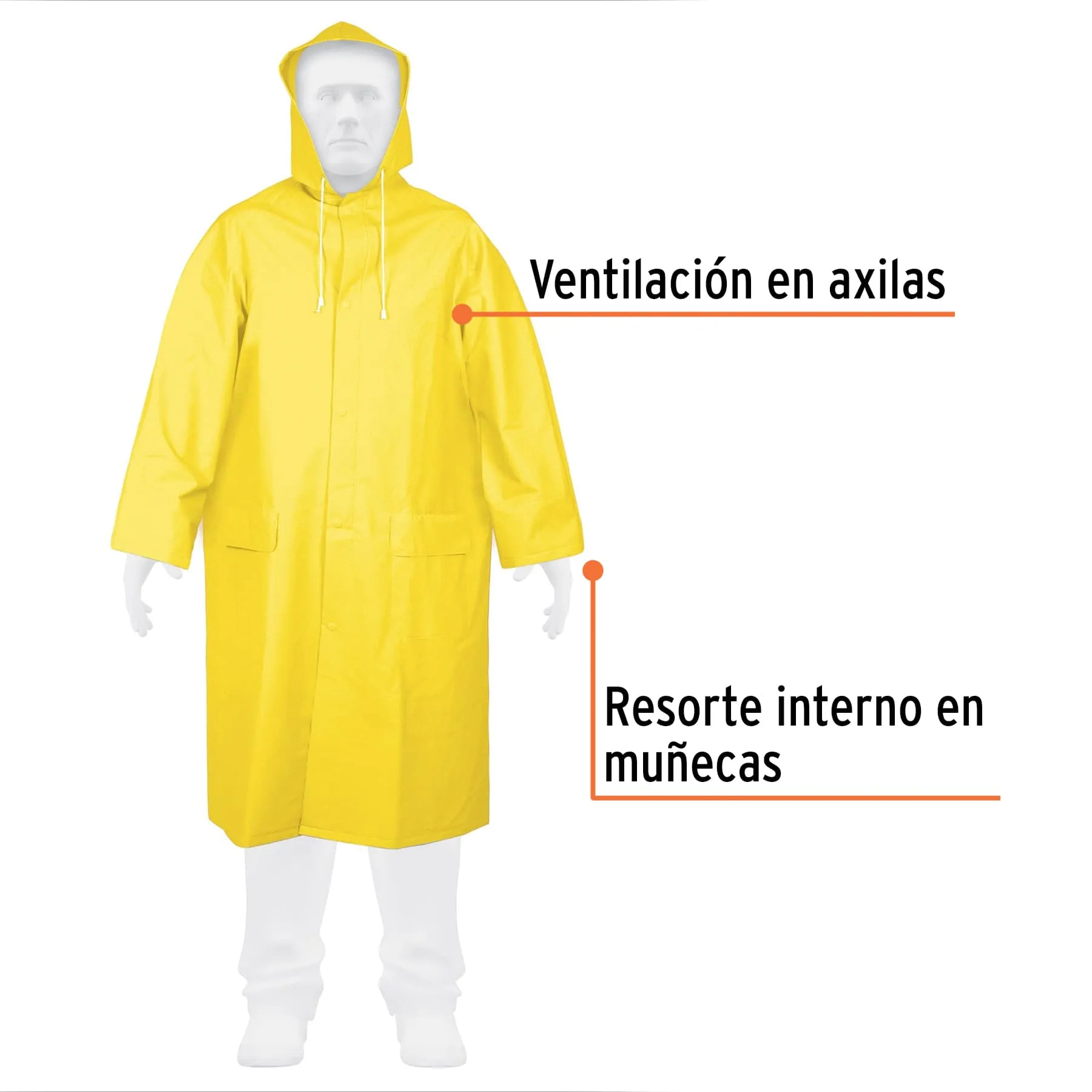 Capa Impermeable Amarilla De Pvc Con Capucha, Talla L Truper