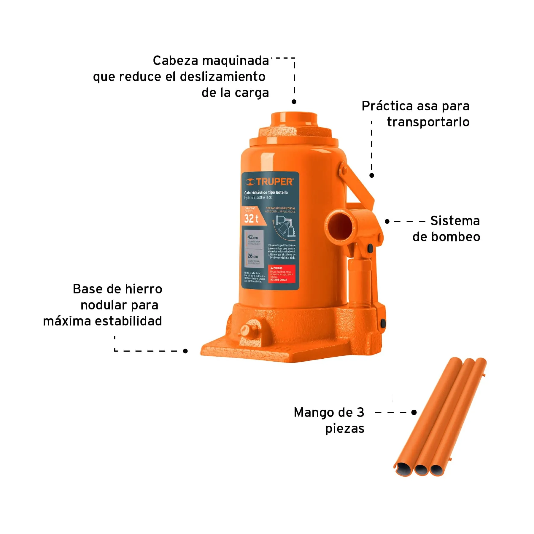 Gato Botella 32 Toneladas Para Uso Vertical Y Horizontal Truper