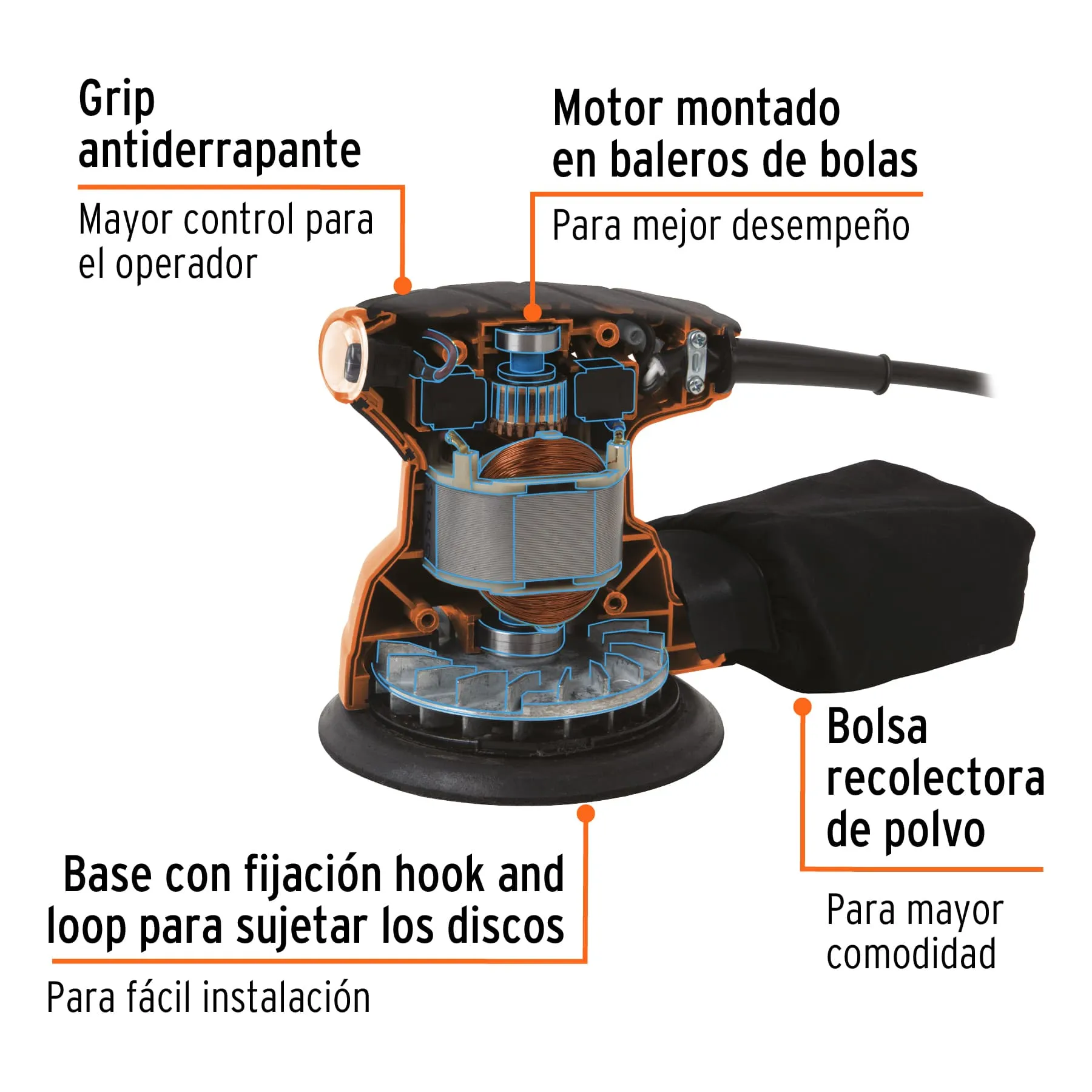 Lijadora Roto-Orbital 5", 260 W, 13.000 Orb/Min Profesional Truper