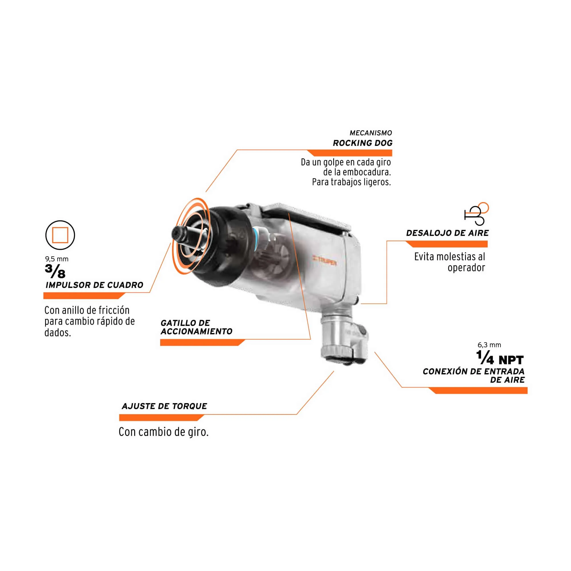 Pistola De Impacto Profesional De 3/8", Torque De 75 Lb/Ft Truper