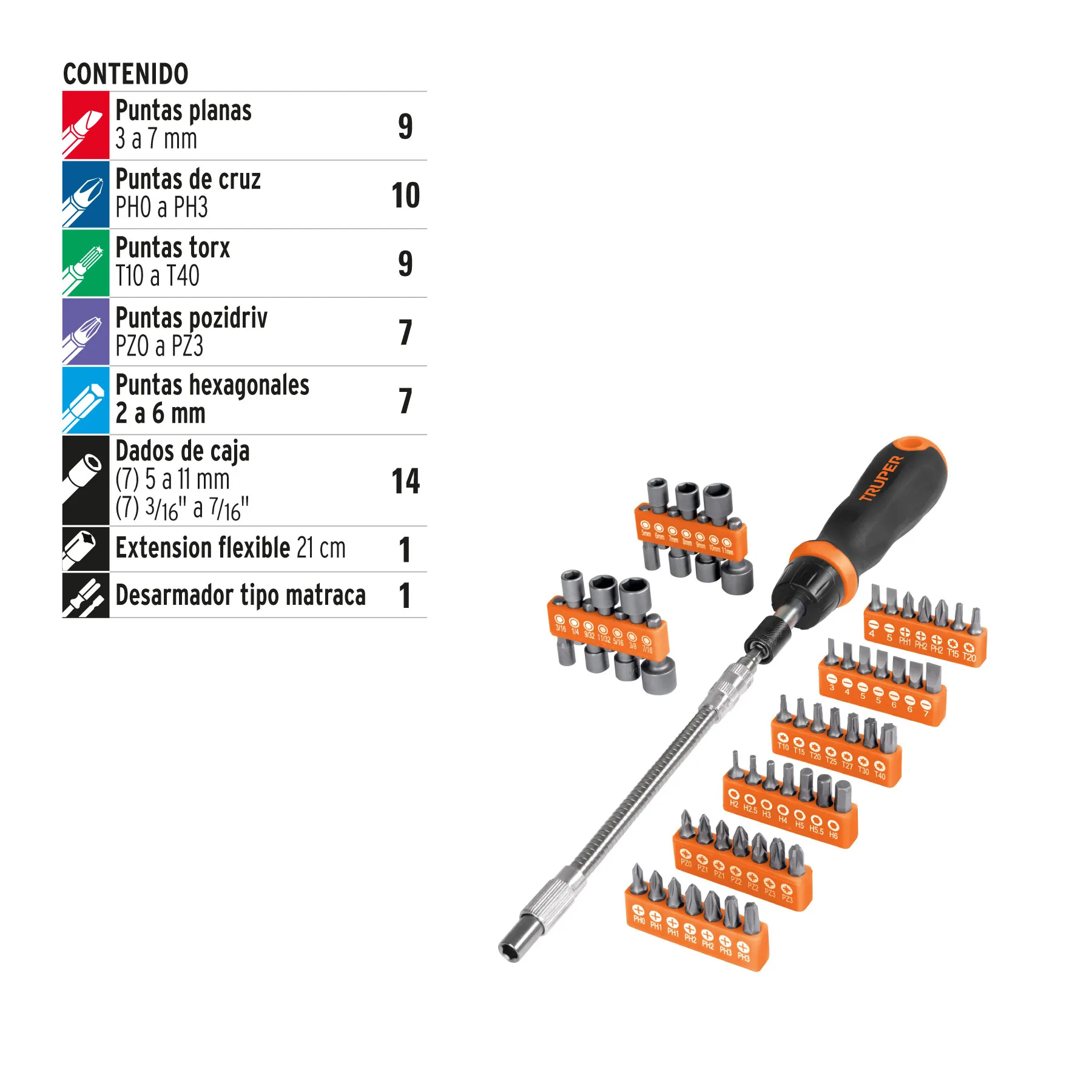 Destornillador Tipo Ratchet Con Puntas Y Copas 58 Piezas Truper