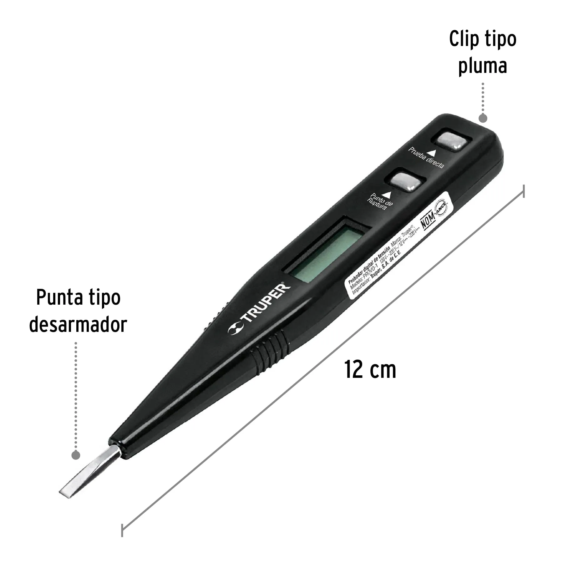 Tester Digital De 13 Cm Para Medir Tensión Y Polaridad Ca/Cc Truper