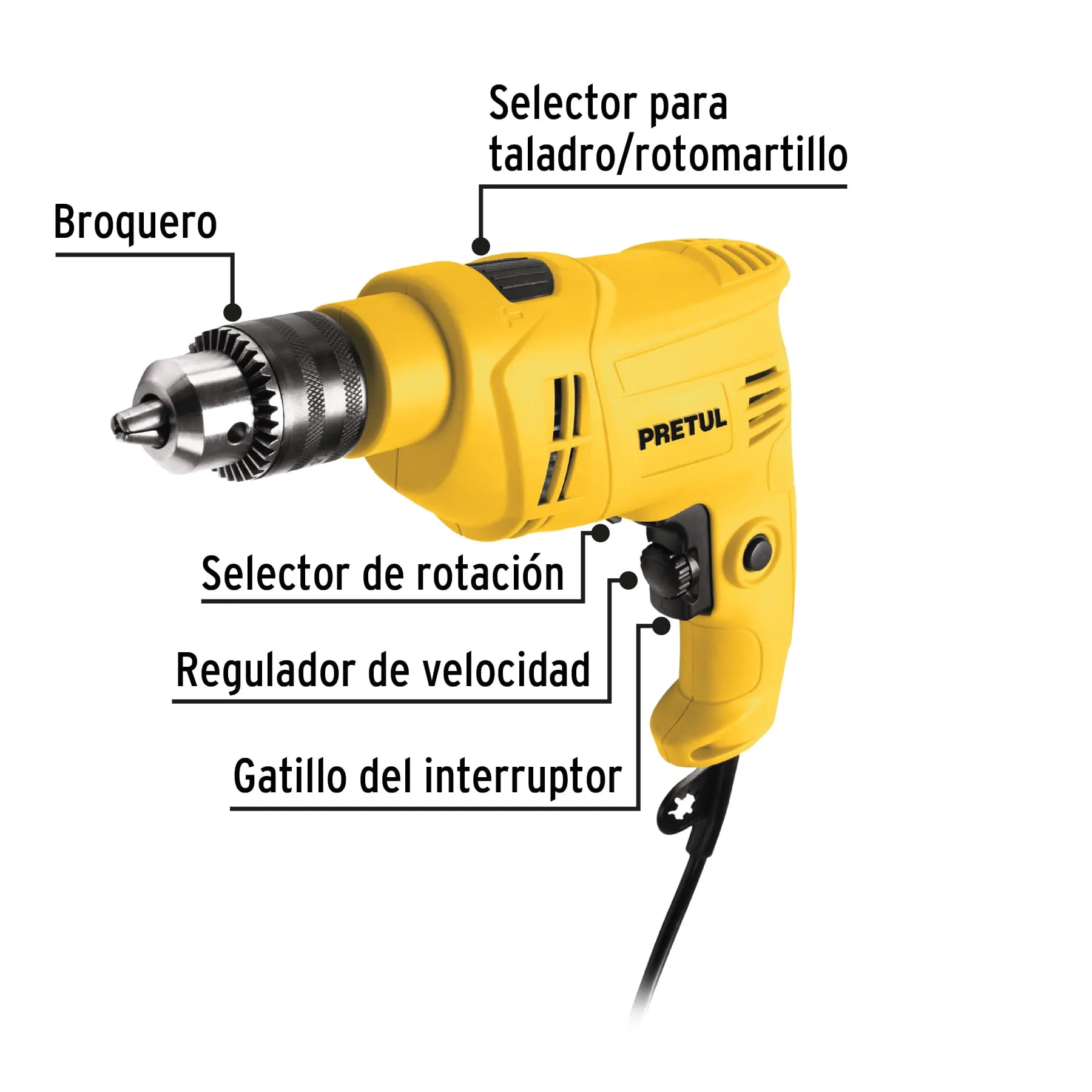 Taladro Percutor De 1/2", 550 W, 48.000 Gpm Y 3.000 Rpm Pretul