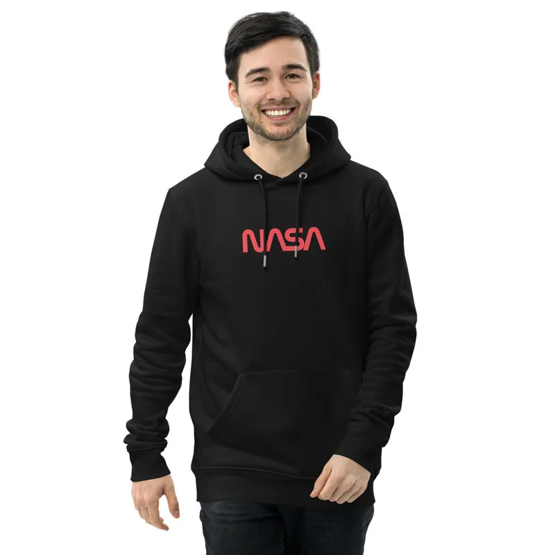 Buzo Hoodie Negro Con Capota Estampado NASA Rojo Unisex Undertop