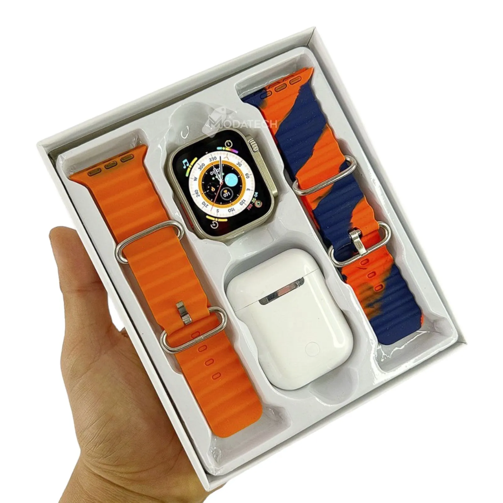 Reloj Inteligente Smartwatch EW68 + Audífono Bluetooth + 2 Pulsos
